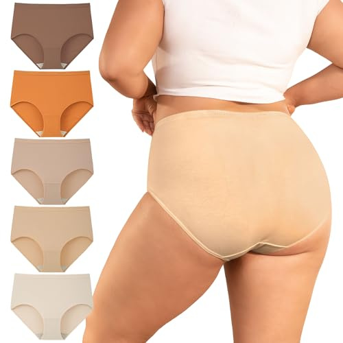 INNERSY Underbyxor, dam, stora storlekar, trosor, bomull, hög midja, kalsonger, maxi, underkläder, 5-pack