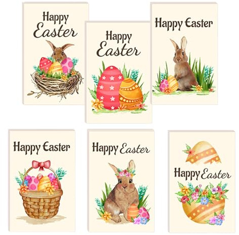 Adesivi pasquali per carte,Biglietti di Pasqua divertenti,24 biglietti di Pasqua pieghevoli Biglietto di auguri di Pasqua alla rinfusa - Cartoline di Pasqua per familiari, amici, colleghi, giorno di