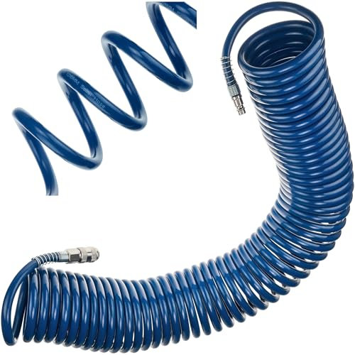 STIX Tuyau Spiralé à Air Comprimé 15 m PE 8/12 mm avec Protège-Coude et Raccords Rapides 10 Bar pour Garage et Atelier