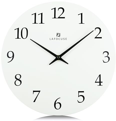 Lafocuse 30cm Reloj de Pared Madera Blanco Silencioso Moderno, Fácil de Leer Reloj Pared Clasico, Analogico sin Tictac Decoracion para Salon Cocina Dormitorio Oficina