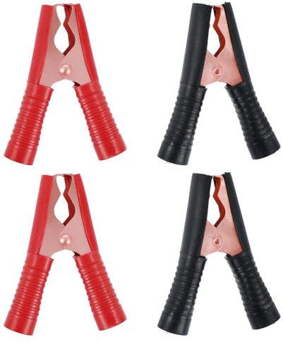 Teaaha Pinzas de batería con mango de plástico aislado, pinzas de cocodrilo, 4 piezas de pinzas de batería para batería de coche, pinzas de cocodrilo con cable, terminales de prueba eléctricos para