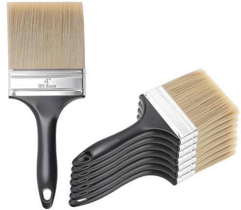 SENJEOK 8 PCS 4 Inch Paint Brush, 100mm Chip Paint Brush, Trim Painting Brush with Plastic Handle for Home, Wall, Fences, Decorating