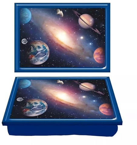 Galaxy Theme Large Wooden Lap Tray Soft Bean Bag Cushion Space Galaxy Design, Lightweight Portable Breakfast Dinner Food Drink Serving Bed Tray, Browsing Laptop TV, Easy Serve