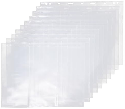 Sewroro 10pcs PVC Currency Album Pages 9-Hole Loose Leaf Binder Sleeves 280x215mm Photo Protection Card Storage for Tickets Money Holder Collection