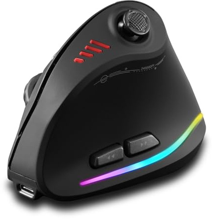 zelotes Mouse Gaming Wireless con Joystick,Bluetooth Ricaricabili,24.000 DPI, 11 Pulsanti Programmabili, BT5.0/3.0+2.4G,RGB,Mouse Verticale Ergonomico Ottico,Senza Fili per PC,Laptop,Tablets,Nero