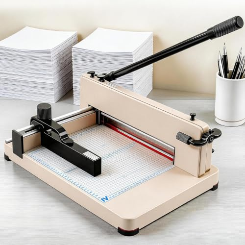 12in Guillotine Paper Cutter, A4 Heavy Duty Paper Cutter with Metal Base | Solid Steel Guillotine Paper Cutter for Office Commercial Photocopy Printing Shop, White