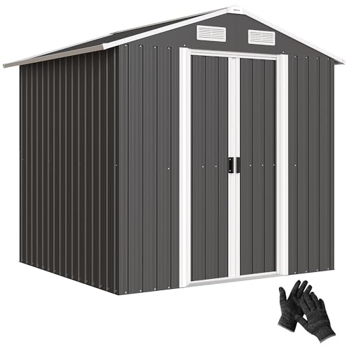 Outsunny Casetta da Giardino 2.8m² in Acciaio Zincato con Prese d'Aria, Capanno da Giardino Porta Attrezzi con 2 Porte Bloccabili Scorrevoli, Tetto Inclinato, 195.5x158.5x188 cm, Nero