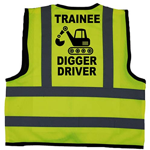 Acce Products Trainee Digger Driver Baby, Toddler, Children, Kids Hi Vis Safety Jacket Vest Size 2-3 Years Yellow Optional Personalised On Front