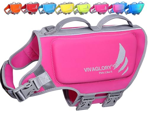 VIVAGLORY Gilet da Nuoto Leggero per Cani, Giubbotto Salva Vita in Neoprene Ecocompatibile con D-Ring e Chiusura Rapida per Maggiore Comfort e Sicurezza, Rosa