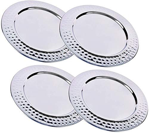 Kosma Set of 4 Round Stainless Steel Charger Plates (30cm) - High Polish Hammered Underplates