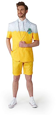 Suitmeister Herren-Sommeranzug - Bier mit Flaschenöffner-Krawatte, Gelb, Weiß