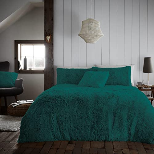 GC GAVENO CAVAILIA Hug & Snug Luxury Fleece King Size Bedding Set Green | Hug & Snug Fluffy Bed Set With Pillow Case, Thermal Warm Cosy Comforter Duvet Cover Set With Matching Pillowcases