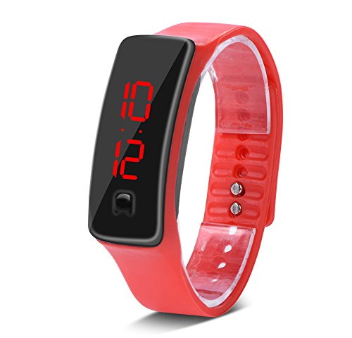 Ejoyous Orologio da Polso Sportivo, Cinturino in Silicone Display Elettronico LED Orologio Sportivo Orologio da Polso da Uomo e da Donna con Quadrante 12 Ore per Corsa All'aperto e Al Coperto(rosso)