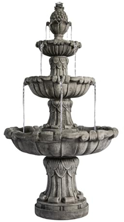 XBrand 58.3 3-Tier Electric Outdoor Water Fountain with Pump, Large Resin Bird Bath, Stone Gray