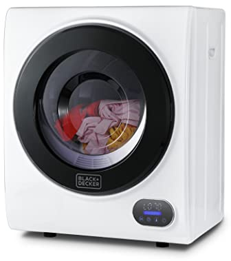 BLACK+DECKER 1.5 Cu. Ft. Compact Dryer, 5.5 lb. Capacity, 850W 120V Vented Electric Drying Machine with Stainless Steel Drum, Portable Dryer for Laundry for Standard Wall Outlet, BCED15, White