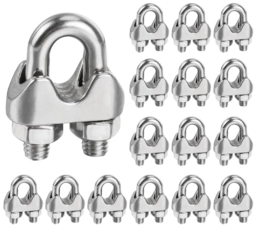 16 Piezas Abrazaderas de Cuerda de Cable M6, Clip de Cuerda de Alambre Inoxidable 304 Perno En U Sujetacables de Acero Wire Rope Clips para Cable Alambre Diámetro