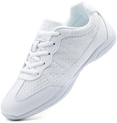SECHRITE Cheerleading Cheer Chaussures de Danse pour Femme et Fille Blanc Jazz Yoga Entraînement Aérobic Chaussure à Lacets, Blanc M, 38 EU