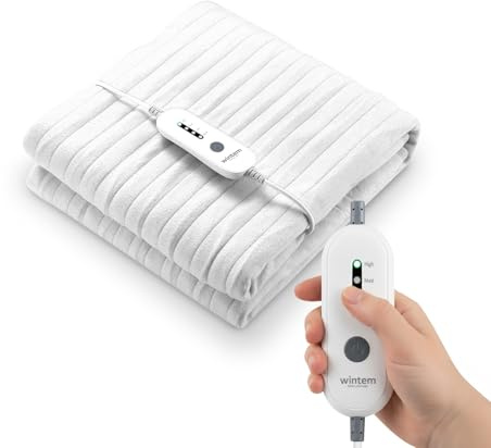 Wintem Comfy Coprimaterasso Termico Scaldaletto Coperta Termica Elettrica con 4 livelli di Temperatura, Telecomando e Timer 8h, Singola 150x80 cm