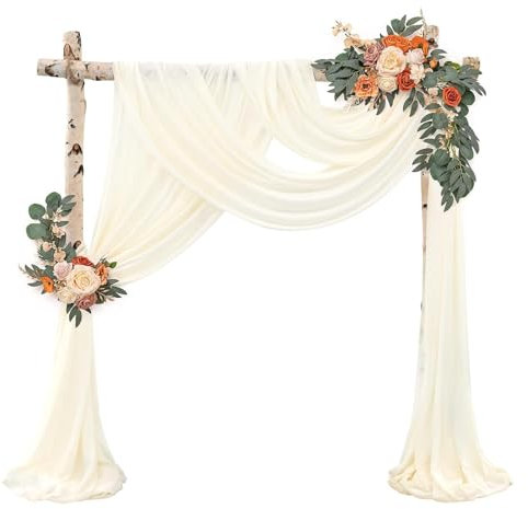 Hochzeit Vorhang Hochzeitsbogen, Hochzeitsbogen Gardinen Dekoration,Elfenbeinweiß Hochzeitsbogen Vorhang,Chiffon Stoff Querbehang Deko Gardinen Vorhang, für Party Hochzeit Torbogen