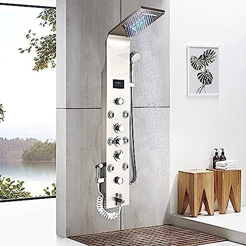 DRFGNF Borstat nickel duschpanel väggmonterat tornsystem 6 funktioner torn duschpanel med 4 massagestrålar