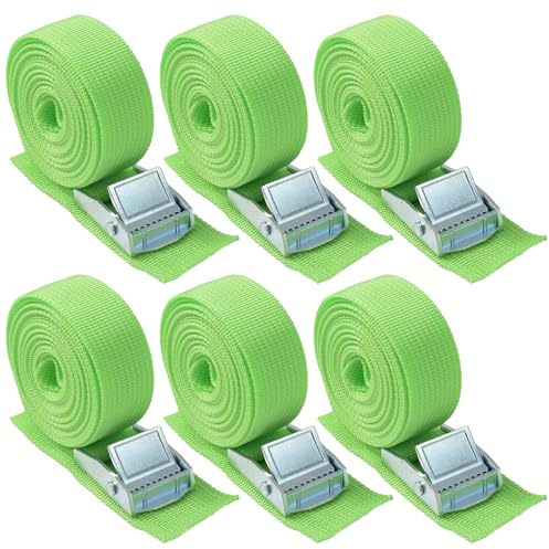 Tie Down Straps, 6 Pcs 2.5m x 25mm Adjustable Buckle Heavy Duty Lashing Straps Ratchet Tensioning Belts for Cargo Motorcycle Trailer Luggage Touring car (Green)