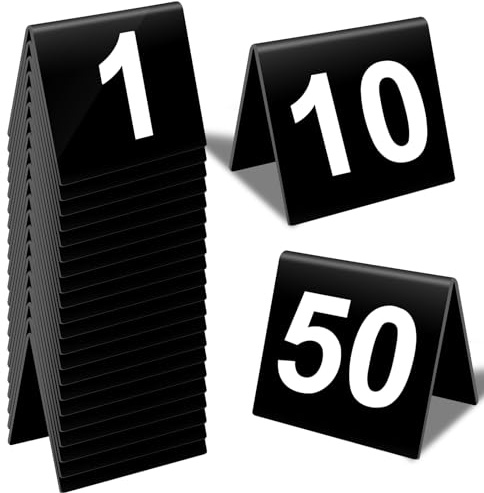 Table Numbers 1-50, Double-Sided Acrylic Table Number Signs, Restaurants Wedding Table Numbers for Party Banquets Wedding Reception (Black)
