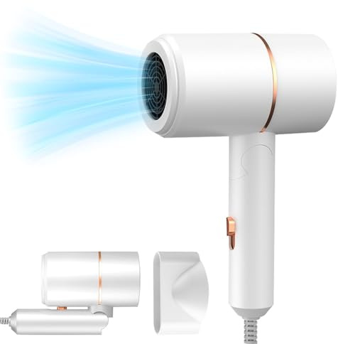 IXYHKB Hair Dryer Travel, Small Foldable Hair Dryer, Fast Drying Ionic Hairdryer, Blow Dryer with Hot/Cold Button, Portable Travel Hairdryer, Lightweight Hair Dryer for Women, Men, Home, Salon (White)