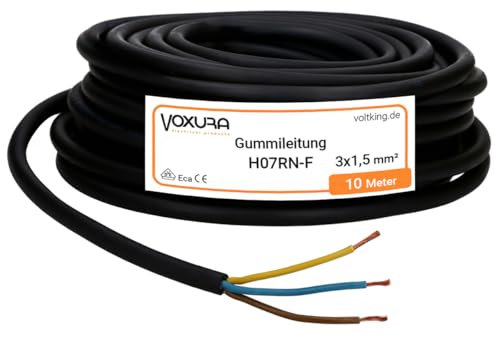 Voxura H07RN-F 3x1,5 mm² 10 Meter Gummileitung flexibel mit Schutzleiter 3G1,5 UV-resistent ölbeständig für Außenbereich Campingkabel Baustellenkabel