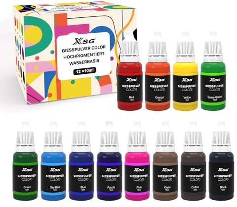 Farbpigmente für Gießpulver 12 Farben (10ml x 12)，Pigment auf Wasserbasis，für Beton，Gips，DIY Produktion ，Kreative Design，Heimwerken