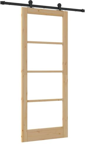 vidaXL Puerta Deslizante Orkdal Natural con Juego de Accesorios 83X202 cm Cristal Opaco Textura Suave Uso Interior Diseño Moderno Fácil Instalación Puerta Interior de Madera de Pino Interna Contempo