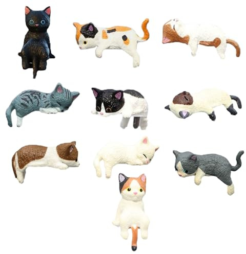 Sikweny 10 Piezas Animales de Juguete Lindo Mini Figuras Gato Muñeca Miniaturas Resina Animales Miniatura Diseño Simulación Mini Figuras Forma Decoración para Sala Estar Dormitorio Oficina
