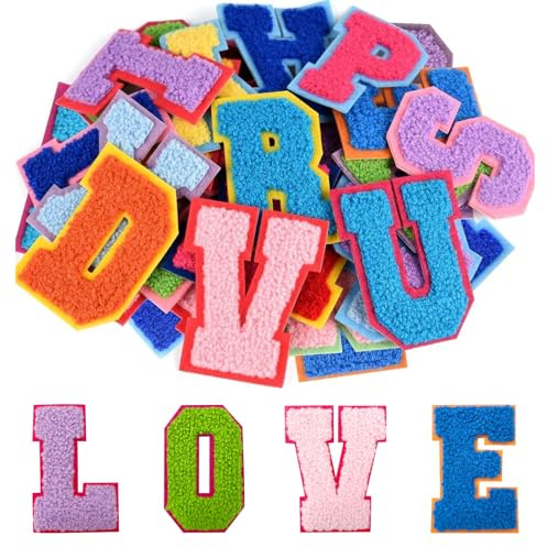 26piezas Parches Autoadhesivos de Letras de Chenilla,Parches Adhesivos del Alfabeto,Letras Bordadas con A-Z,Parche de Felpa con Letra de Colores,para Bolsos,Gorras,Ropa,Pantalones