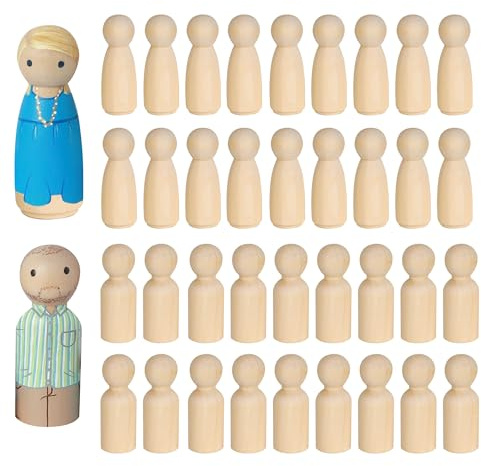WENLISELL 50 PCS Wooden Peg Dolls 65mm, Unfinished Wooden People Figures, 25 Male 25 Female Plain Blank Doll Bodies for Painting, DIY Craft Art Projects