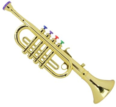Dilwe Trompette pour Enfant en Plastique doré, Jouet Musical Léger pour les Tout-Petits avec 4 Touches de Couleur, Préscolaire pour les Petits Musiciens