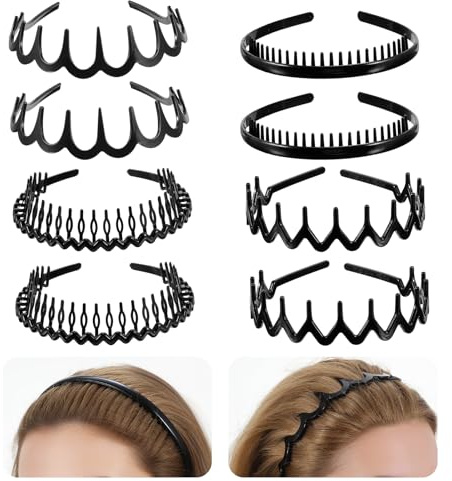 Guduling 8-Pack Zigzag Headband,Wavy Non-Slip Zig Zag Hair Band, Black Zig Zag Headband Easy Beachy Hairstyles Without Pins or Damage
