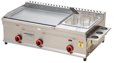 Flat Top Gas Grill Gas Fryer Machine, Even Heat Distribution Fryer With Independent adjustment Design for Snack Bars and Food Stalls(Commercial)