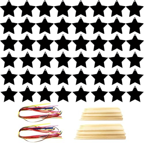 Scratch Art Party Bag Fillers, Rainbow Scratch Paper Creative Activities, Star-Shaped Scratch Cards with Bamboo Stylus, 48-Piece Set for Classroom Projects and Travel Entertainment