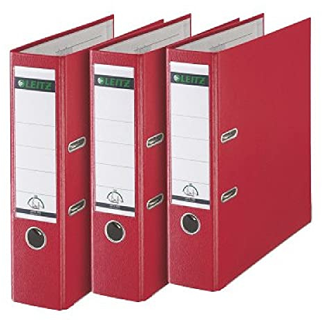 Leitz Qualitäts-Ordner 180° Plastik, 3er Pack, das Original, A4 Aktenordner 8 cm breit, 90% Recycling-Karton, 30% Pre-Consumer Recycling-Kunststoff, 180° Mechanik, 600 Blatt Kapazität, Rot, 310335025