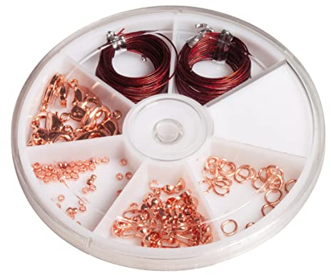 Rayher Starterset Schmuckzubehör, rosé gold, Schmuckherstellung Set, Schmuck Reparatur Set, Schmuck basteln, Starter Kit mit Schmuckdraht, Karabinerverschlüssen, Ringeln, Quetschperlen, 2248516
