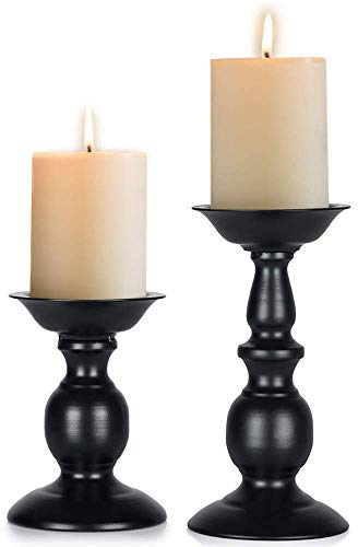 Sziqiqi Candeliere Vintage Di Ferro Candelabro Cilindrico Candelabro a Tavolo Per Matrimonio Festival Compleanno, Black, Piccolo+Grande