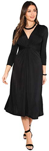 KRISP Women Knot Front 3/4 Sleeve Party Midi Dress (Black, 8 UK), 2705-BLK-08