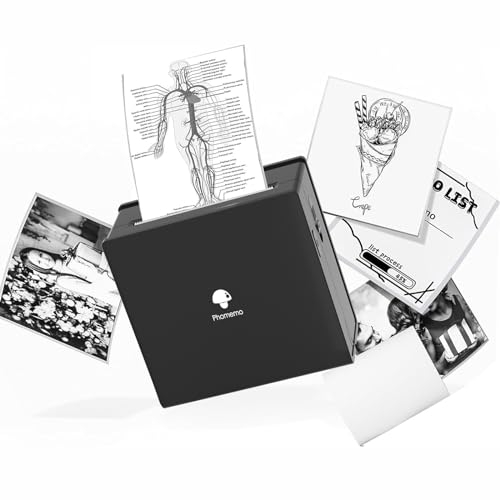 Phomemo Mini Drucker - Thermofotodrucker Taschendrucker, kompatibel mit Telefon Tablet, leistungsstarke App &Verschiedene Vorlagen für Journal, Malerei, Studiennotizen&DIY-Karte, Schwarz, M02 Drucker