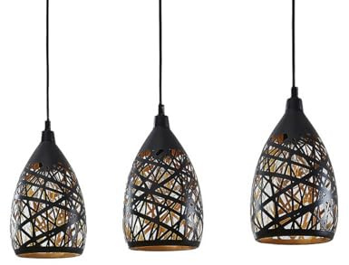 Lindby Esstisch Pendelleuchte, Hängeleuchte Metall schwarz-gold Hängelampe 3x E27 max. 60W ohne Leuchtmittel Wohnzimmer Esszimmer Pendellampe