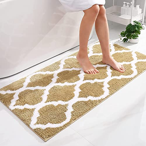 Homaxy rutschfest Badematte Badezimmerteppich Waschbar Hochflor Badteppich Flauschige Mikrofaser Badvorleger- 60 x 120 cm, Beige