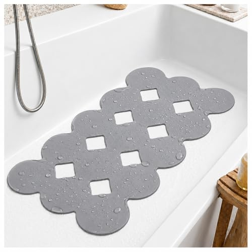 Webos Non-Slip Bathtub Mat Soft Rubber Bathroom Bathmat with Strong Suction Cups (Circle-Grey, 28x16 inch)