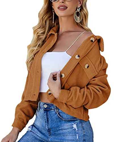 Zontroldy Dammode beskuren långärmad knapp ner hundtand blazers skjorta jacka, Brun, XS
