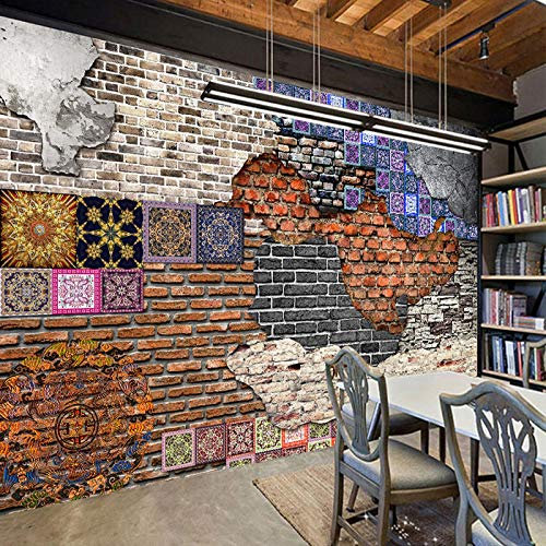 HDHGKYY Mural 3d papel tapiz retro nostálgico pared rota arte ladrillo pared pintura sala comedor Fondo seda tela papel tapiz