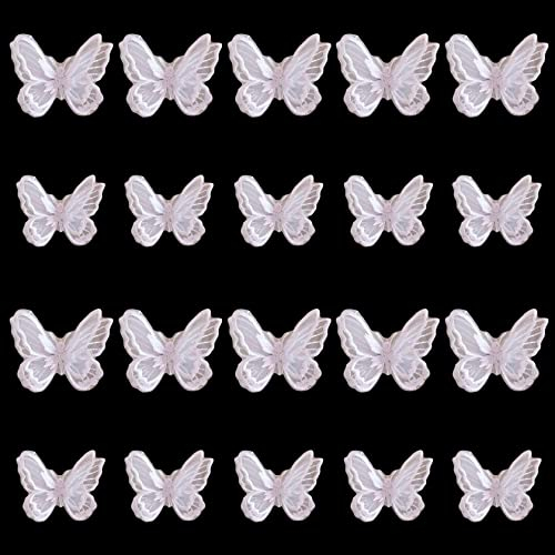 JKJF 20 Stück Doppelschichten Schmetterling Organza Patches Spitze Schmetterling Applikationen Schmetterling Nähen Aufnäher für DIY Handwerk Kleidung Gardine Tischtuch Taschen Schal – Weiß 2 Größen