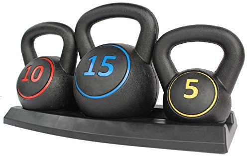 HIONRE Kettlebell Dumbbells Set/ Kettlebell Set 5/10/15 lbs (2,2 kg, 4,5 kg & 6,8 kg)- 3 piece Kettlebells set for Cross-Training- AMMA Training for Beginners / Advanced Users / Professionals