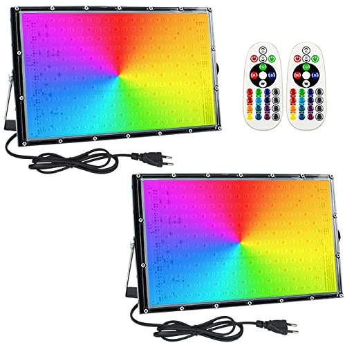Eleganted LED RGB Strahler Außen 150W,2pcs Superhell LED Fluter Flutlicht mit Stecker Baustrahler Scheiwerfer IP65 Wasserfest Aussenstrahler für Hof Garten Garage Sportplatz